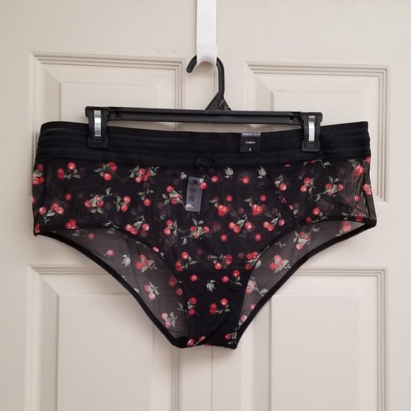 🆕️ Torrid Cherries Print Black Mesh Mid-Rise Cheeky Panty - Picture 2 of 6